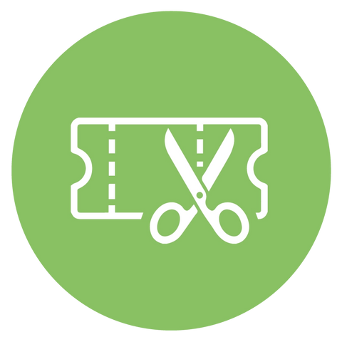 Iconography of scissors cutting a coupon