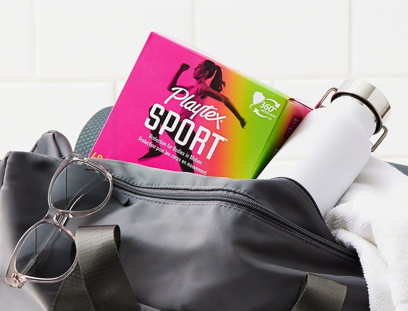playtex sport product inside a workout bag with accessories