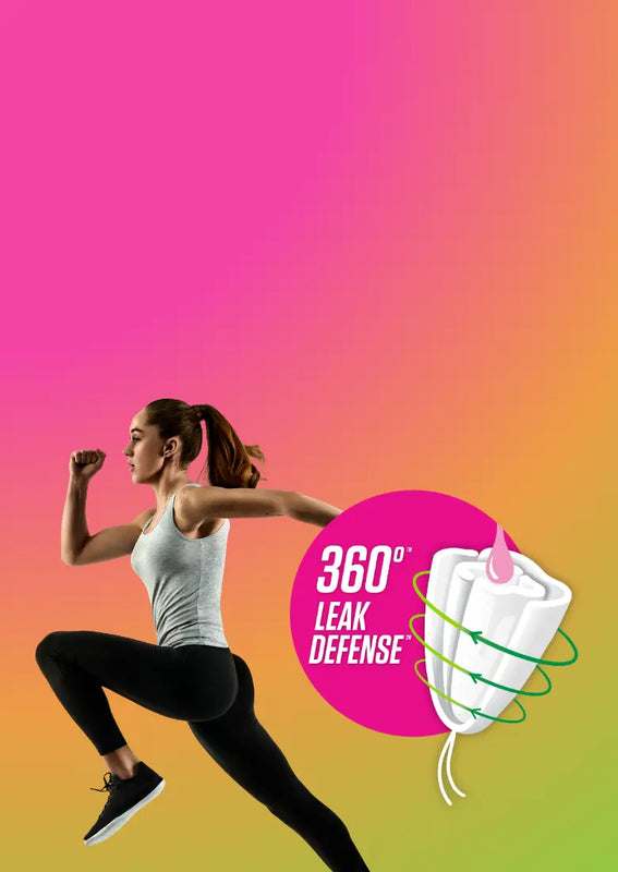 Active girl running next to 360 degree Leak Defense graphic