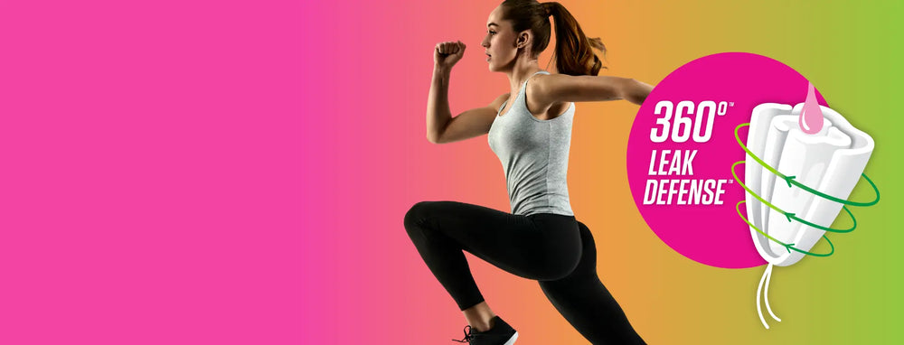 Active girl running next to 360 degree Leak Defense graphic