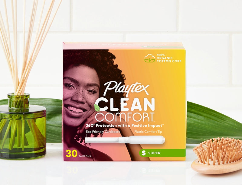 A product display box of Playtex Clean Comfort